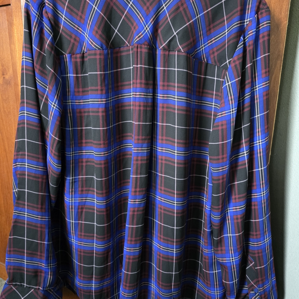 Torrid Georgette Multicolor Plaid Button-Up Shirt - Picture 8 of 9